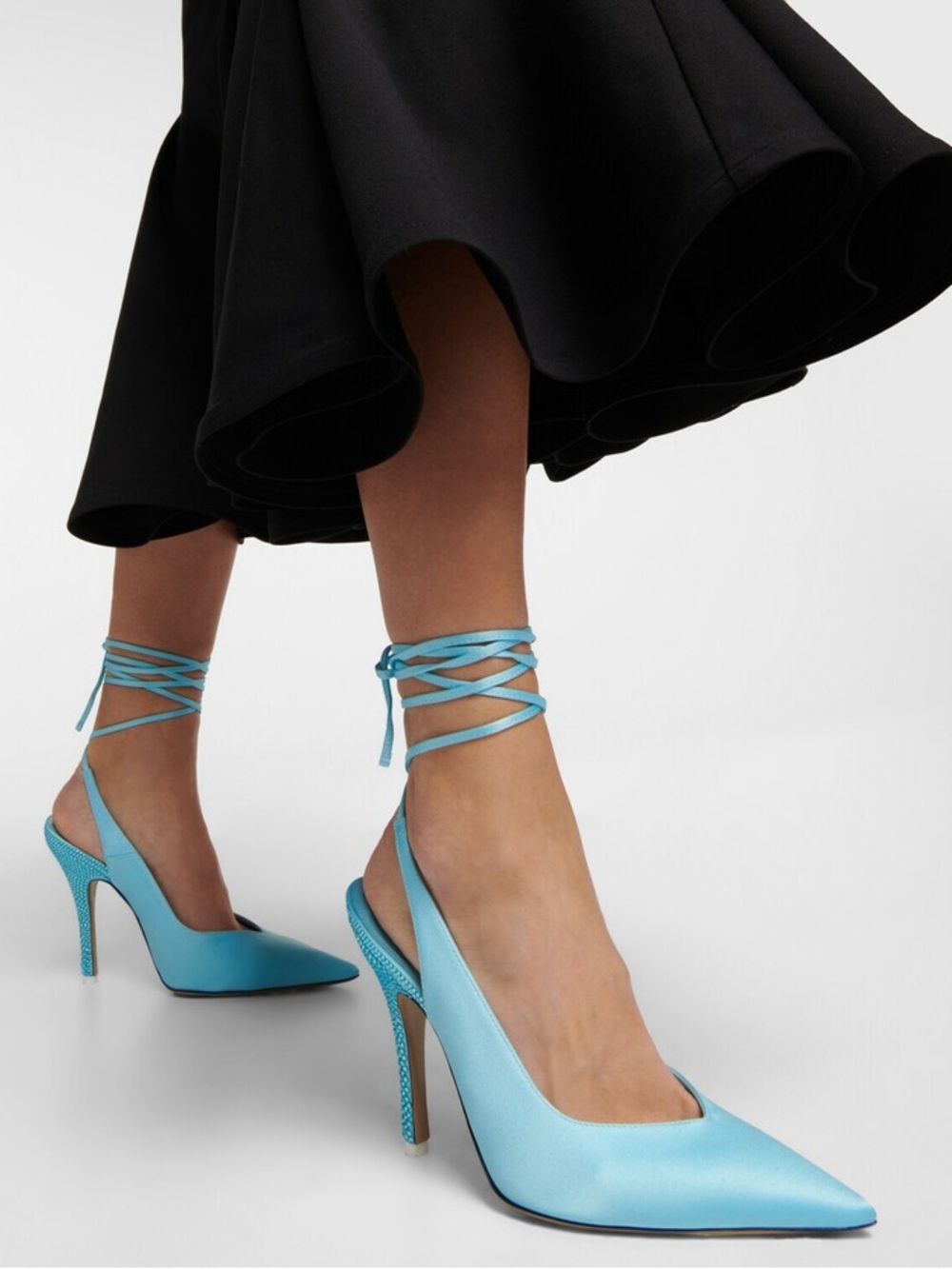 The Attico Venus Crystal Embellished Satin Slingback Pumps Sky Blue 40 EU NEW